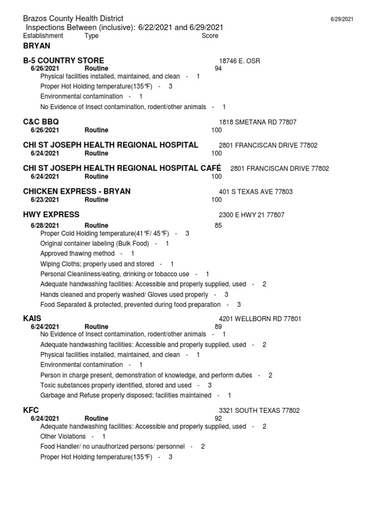 Restaurant Report Card July 1 | PDF | Hand Washing | Foods