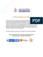 Certificado Agencia Publica de Empleo