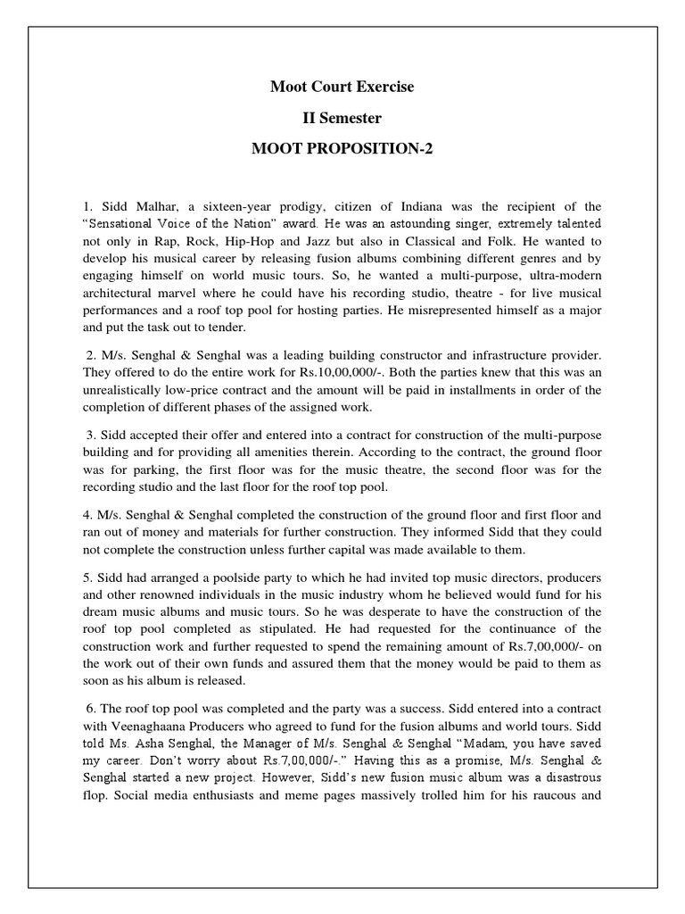 Moot Court Exercise II Semester Moot Proposition-2 | PDF | Lawsuit ...