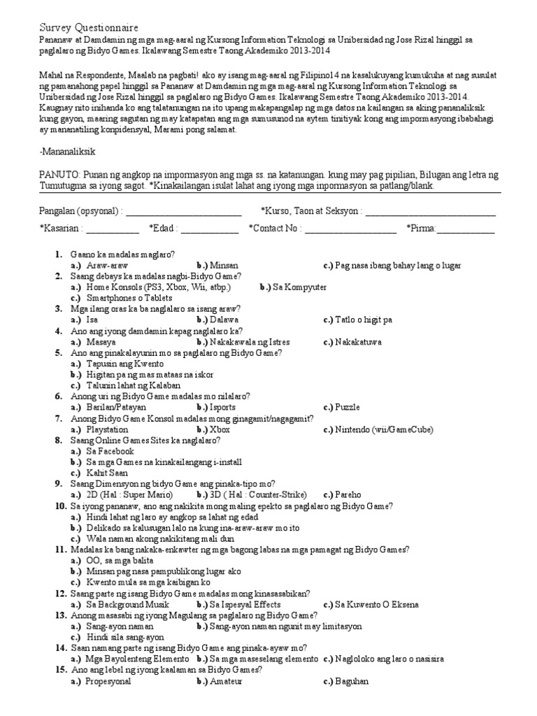 Tagalog Ng Multiple Choice