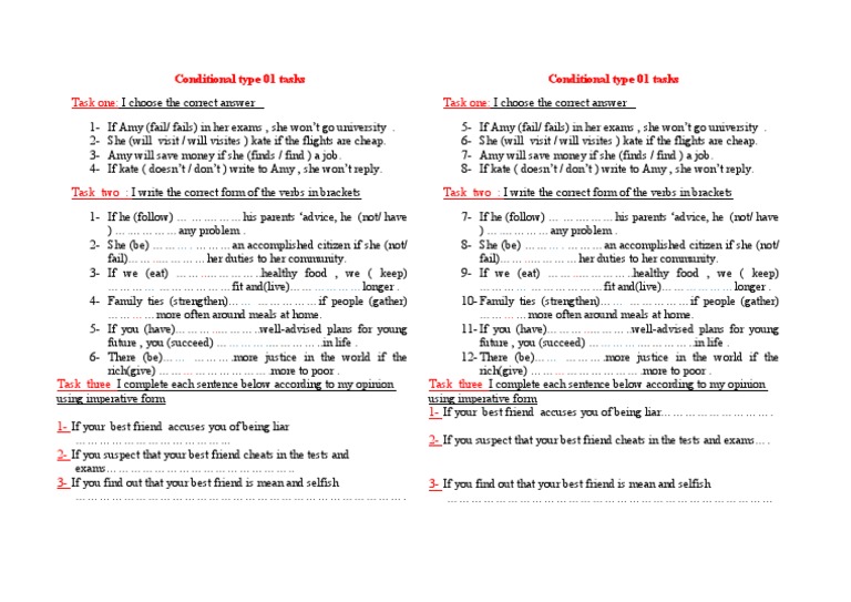 Conditional Type 01 Practice Tasks | PDF | Grammar | Syntax