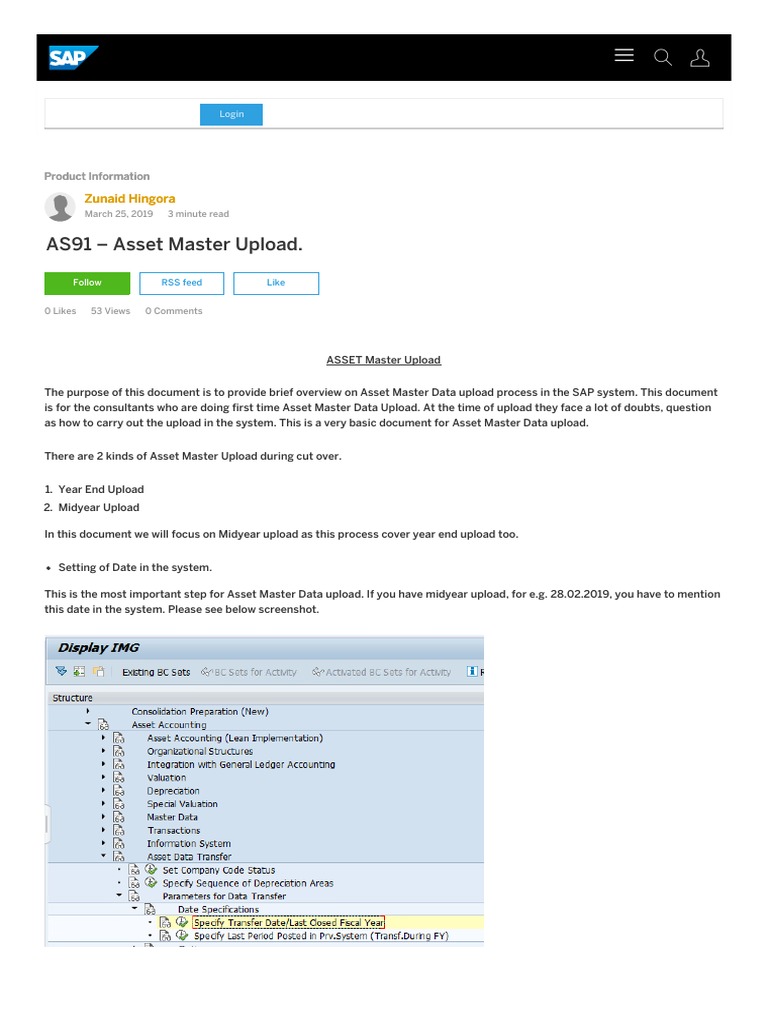 AS91: Mass Upload of Asset Master Data | PDF | Depreciation ...