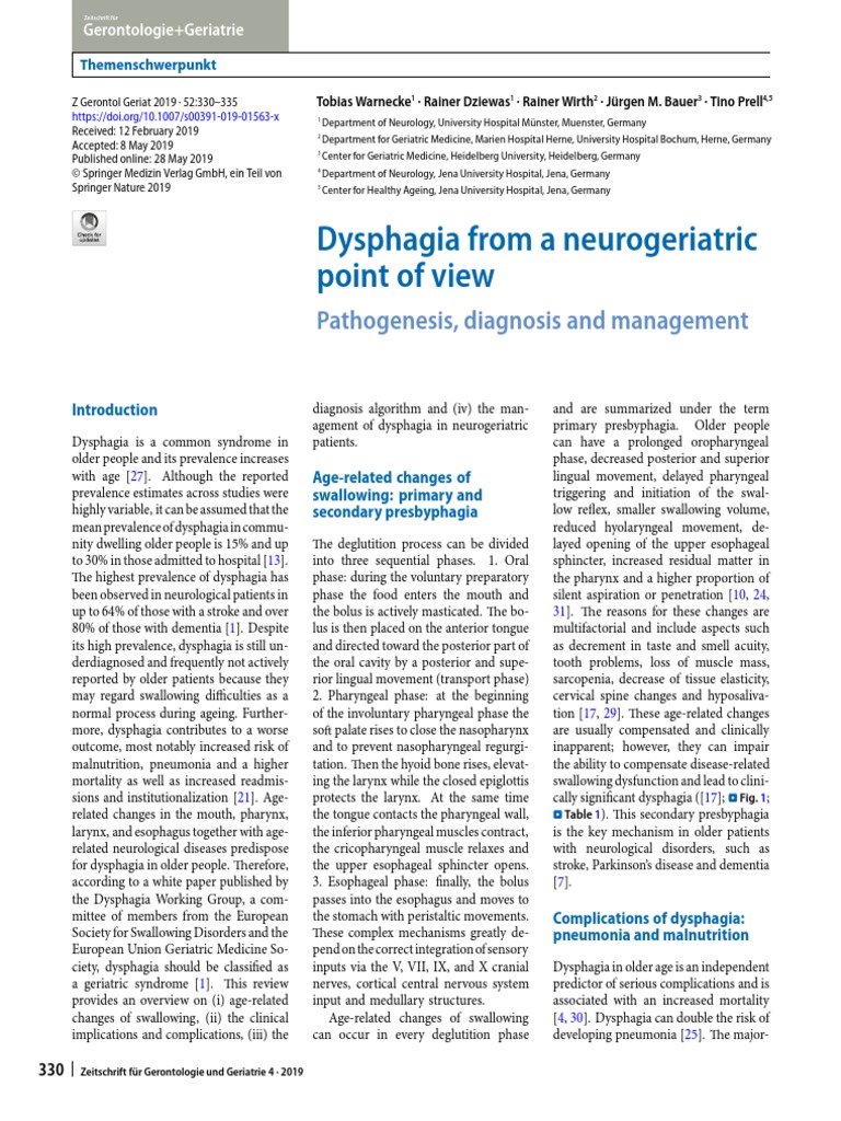 Dysphagia From A Neurogeriatric Point of View | PDF | Medical ...