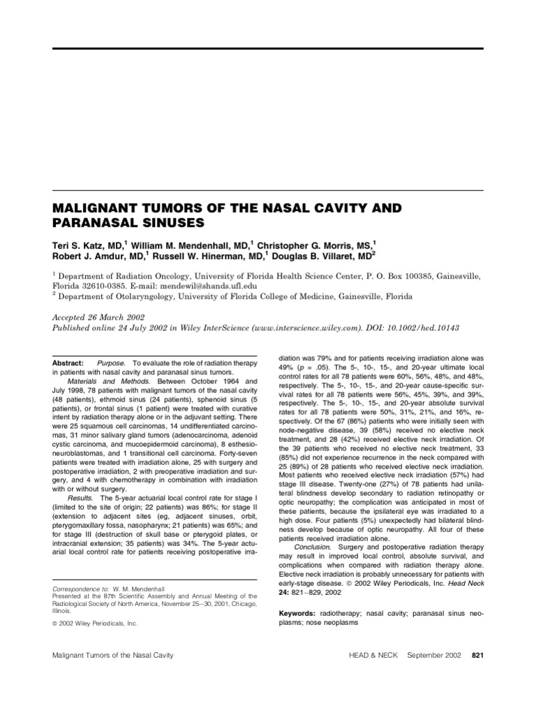Malignant Tumors of The Nasal Cavity and Paranasal Sinuses | PDF | Head ...