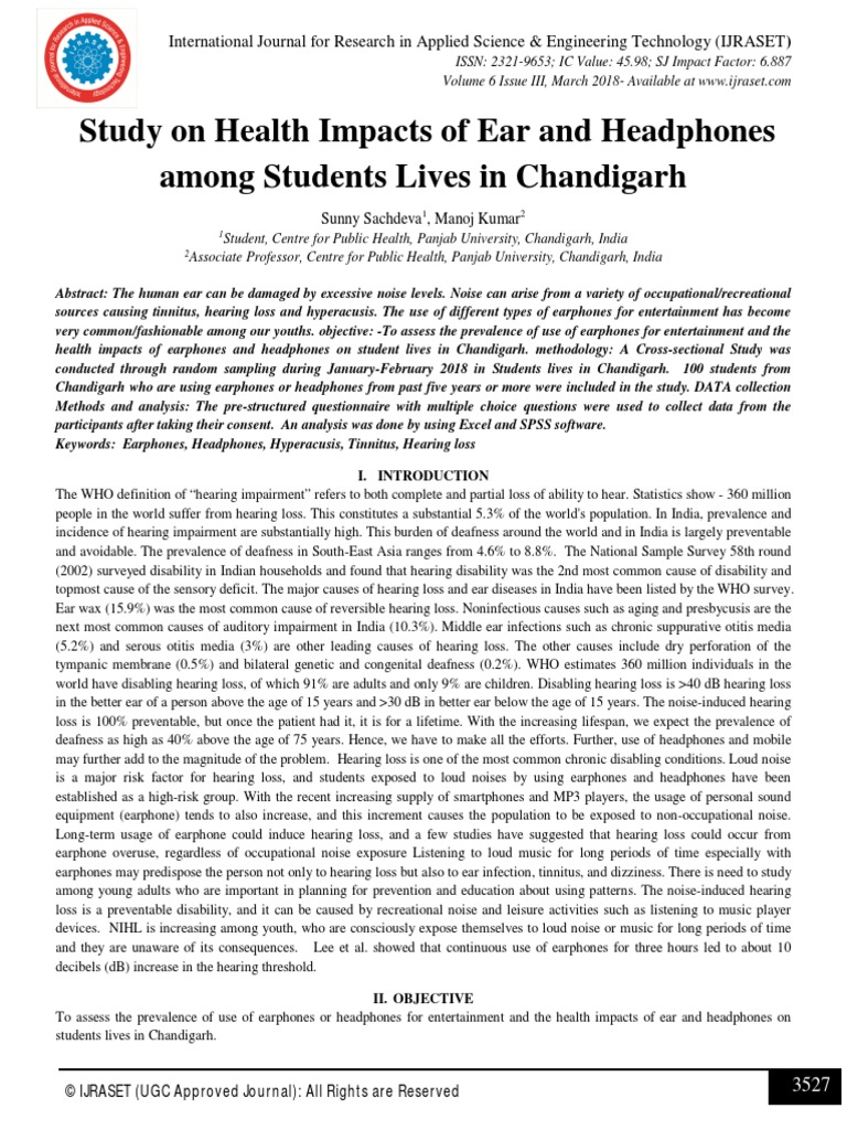 Study On Health Impacts of Ear and Headphones Among Students Lives in