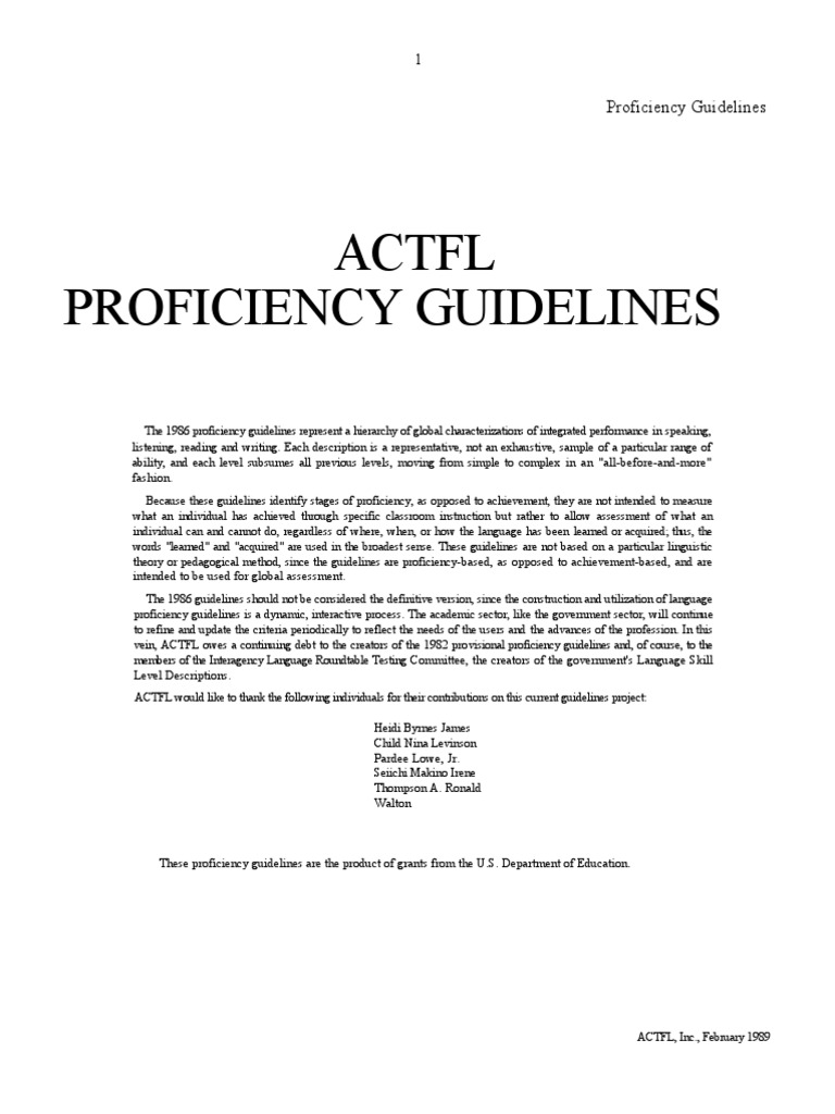 ACTFL Proficiency Guidelines PDF Reading Comprehension Linguistics