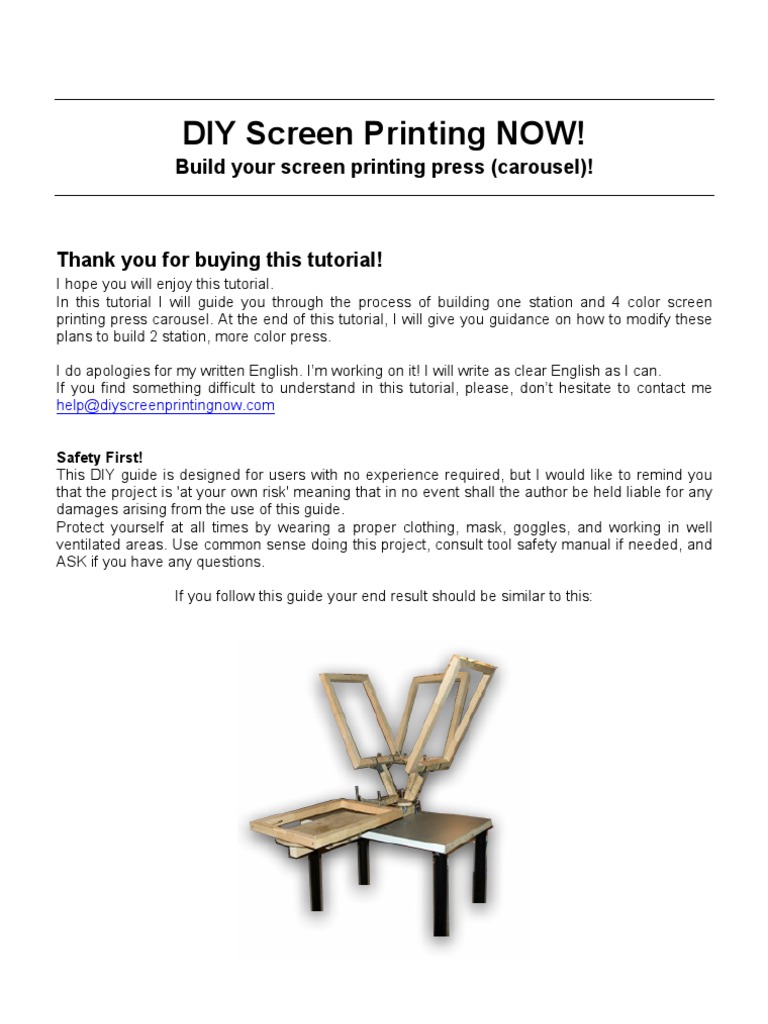 DIY Carousel Screen Printing Press Guide | PDF | Drill | Screw