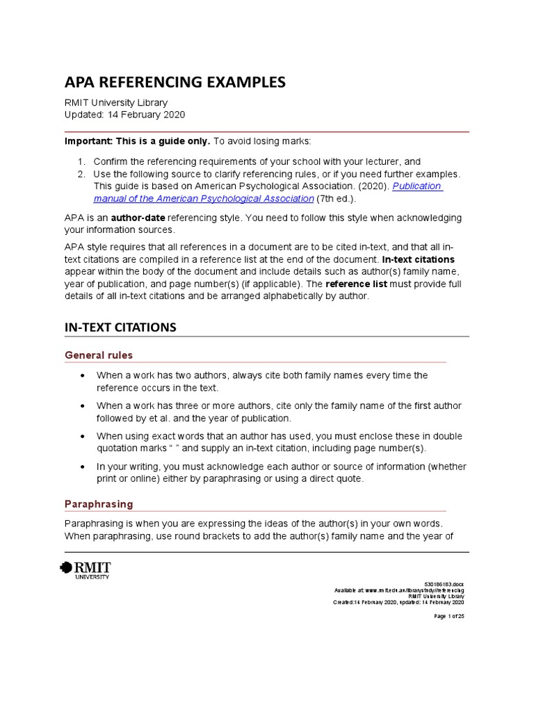 APA Referencing Examples | PDF | Citation | Apa Style