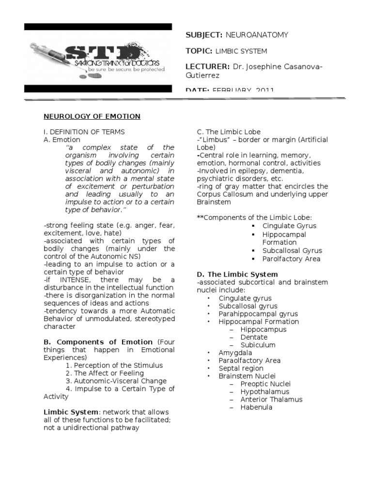 Limbic System and Emotion Dynamics | PDF | Olfaction | Hippocampus