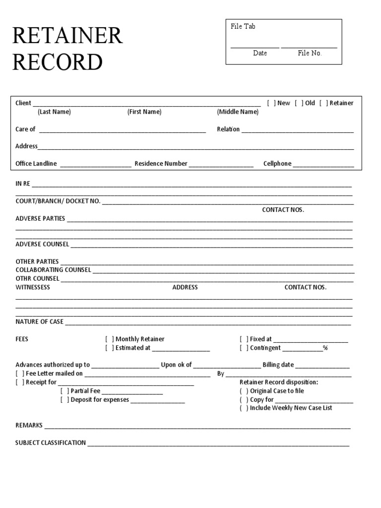 Retainer Record Template for Legal Cases | PDF | Justice | Crime & Violence