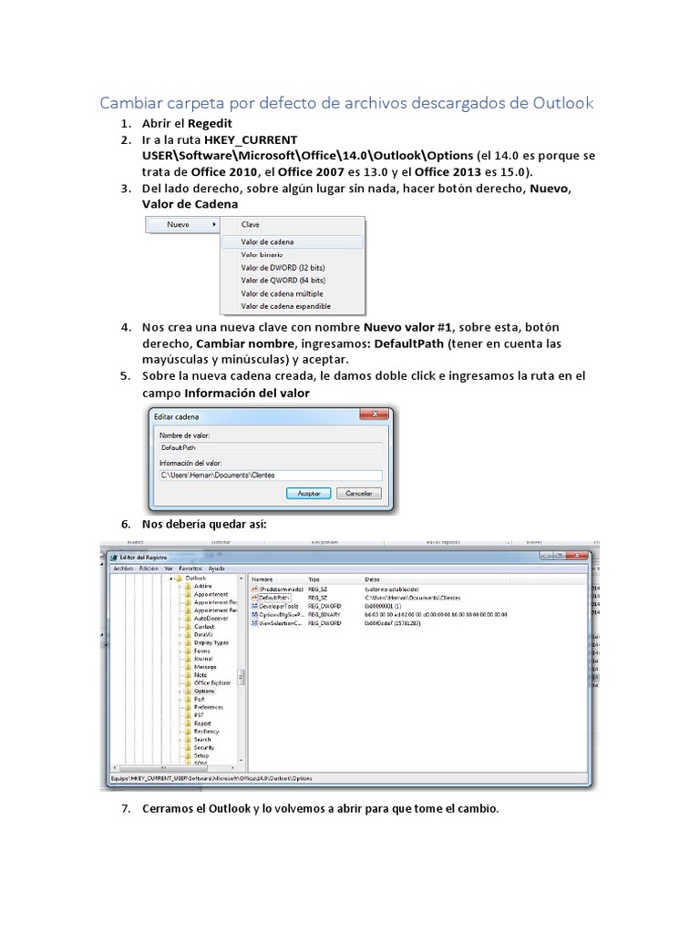 Cambiar Carpeta Por Defecto de Archivos Descargados de Outlook | PDF