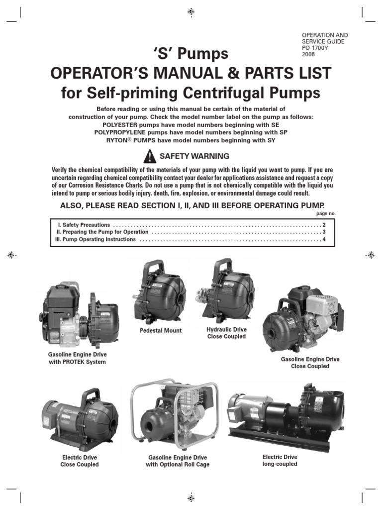 S' Pumps Operator'S Manual & Parts List For Self-Priming Centrifugal ...