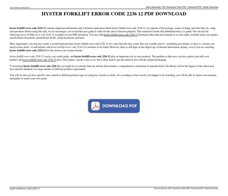 Hyster Forklift Error Code 2236 12 PDF Amazon Kindle E Books