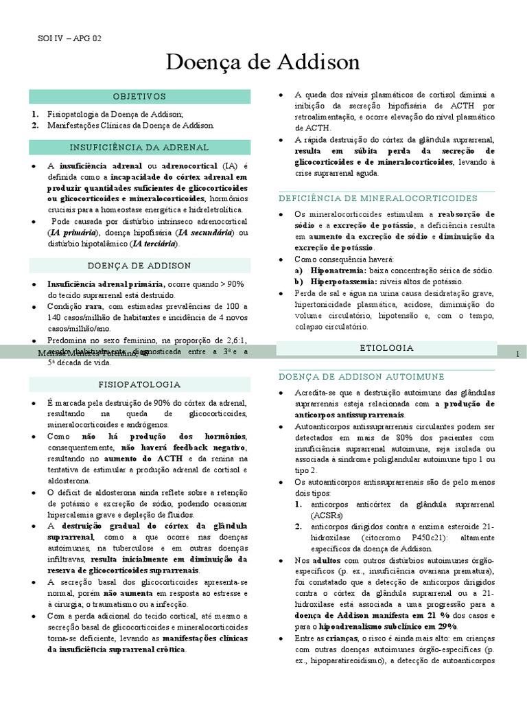 Doença de Addison | PDF | Glândula suprarrenal | Cortisol