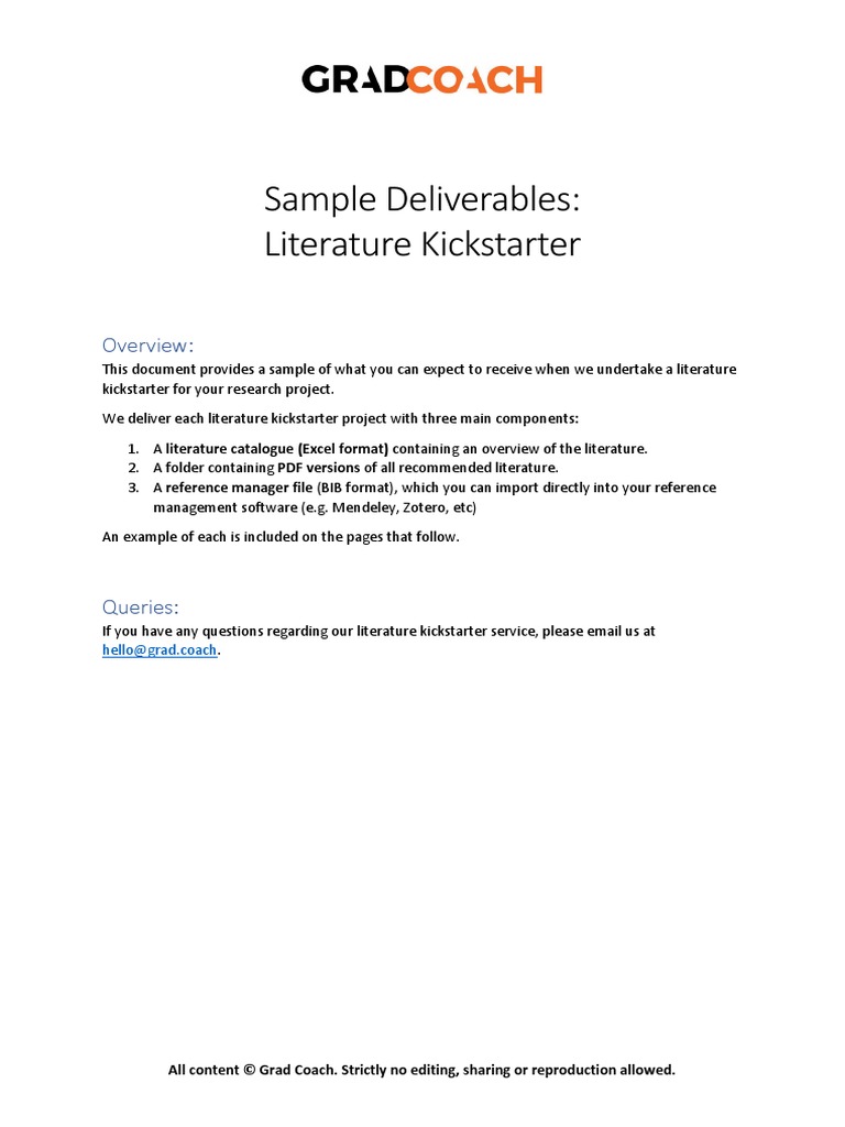 Sample Deliverables: Literature Kickstarter: Overview | PDF