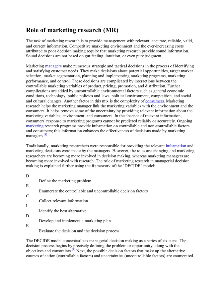 Role of marketing research | Marketing Research | Marketing