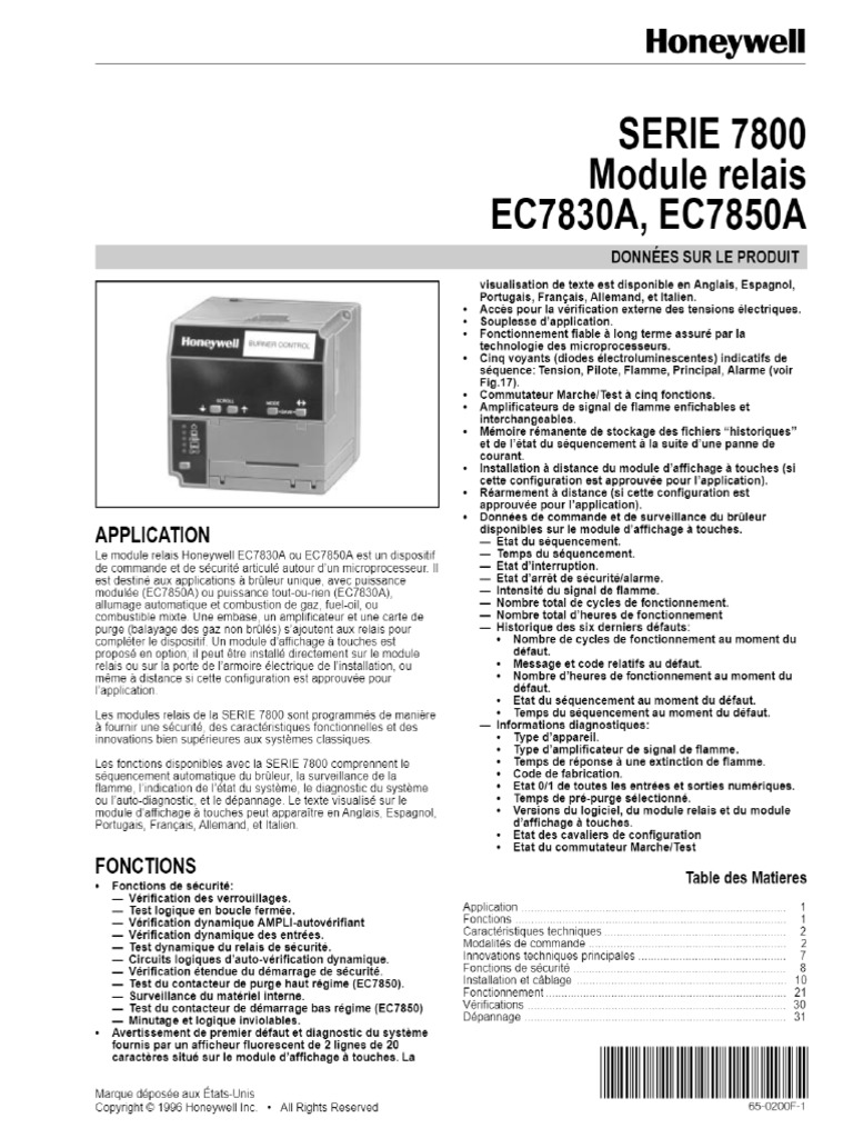 HONEYWELL - SERIE 7800 Module Relais EC7830A, EC7850A | PDF