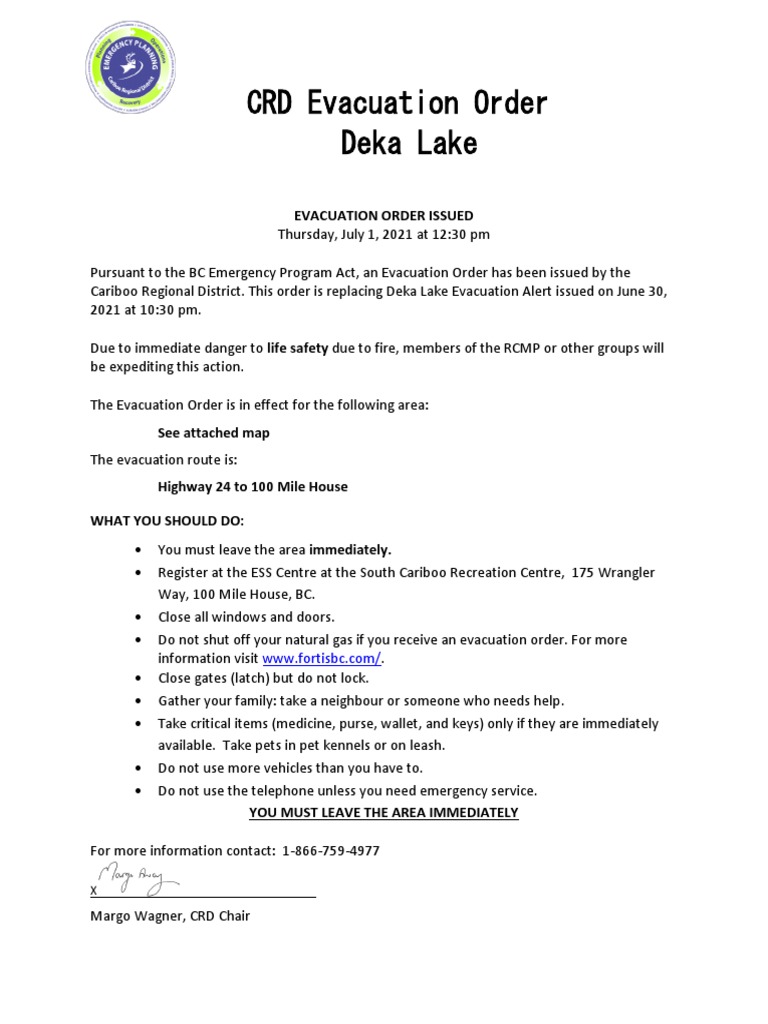 CRD Evacuation Order Deka Lake | PDF | Computing And Information ...