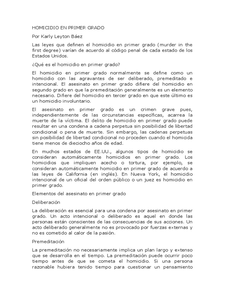 Homicidio en Primer Grado PDF Asesinato Homicidio