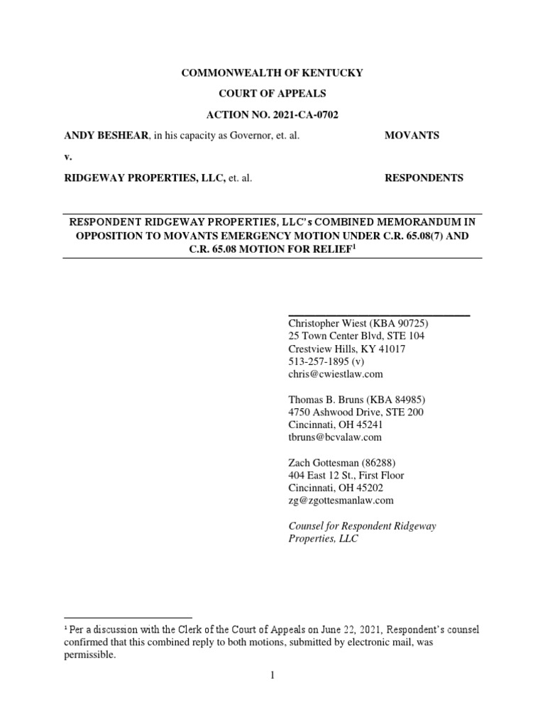 Counsel For Respondent Ridgeway Properties, LLC PDF Standard Of