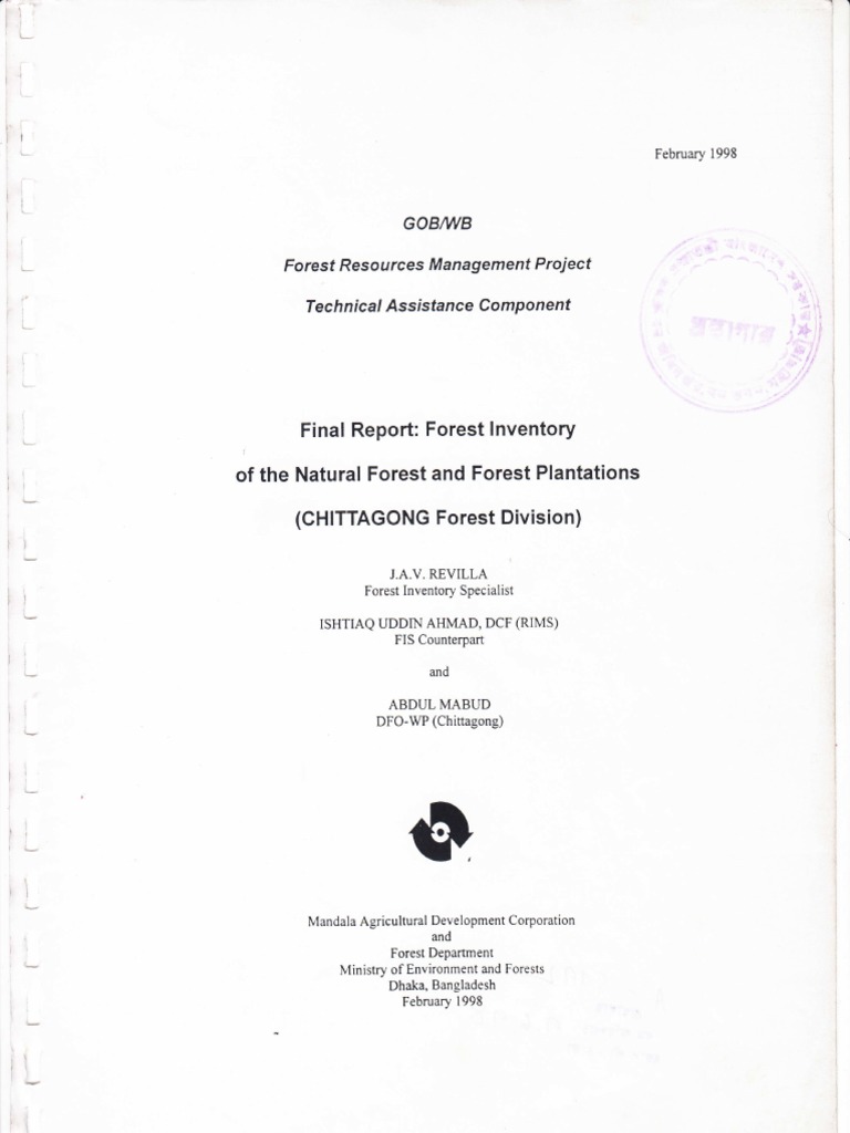 Lnventory of The: Final Report: Forest Natural Forest and Forest ...