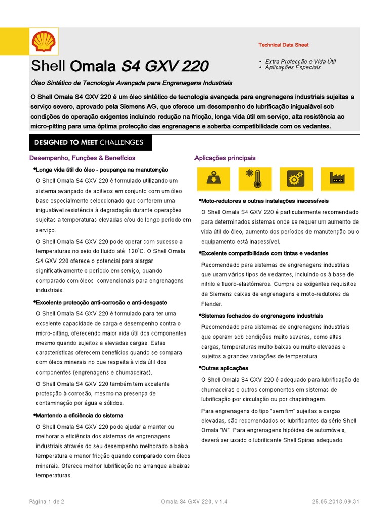 Ficha Técnica do Shell Omala S4 GXV 220 | PDF | Petróleo | Química