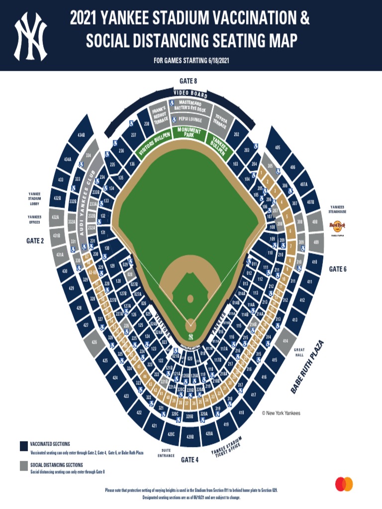 Yankee Stadium Vaccination and Social Distancing Seating Map