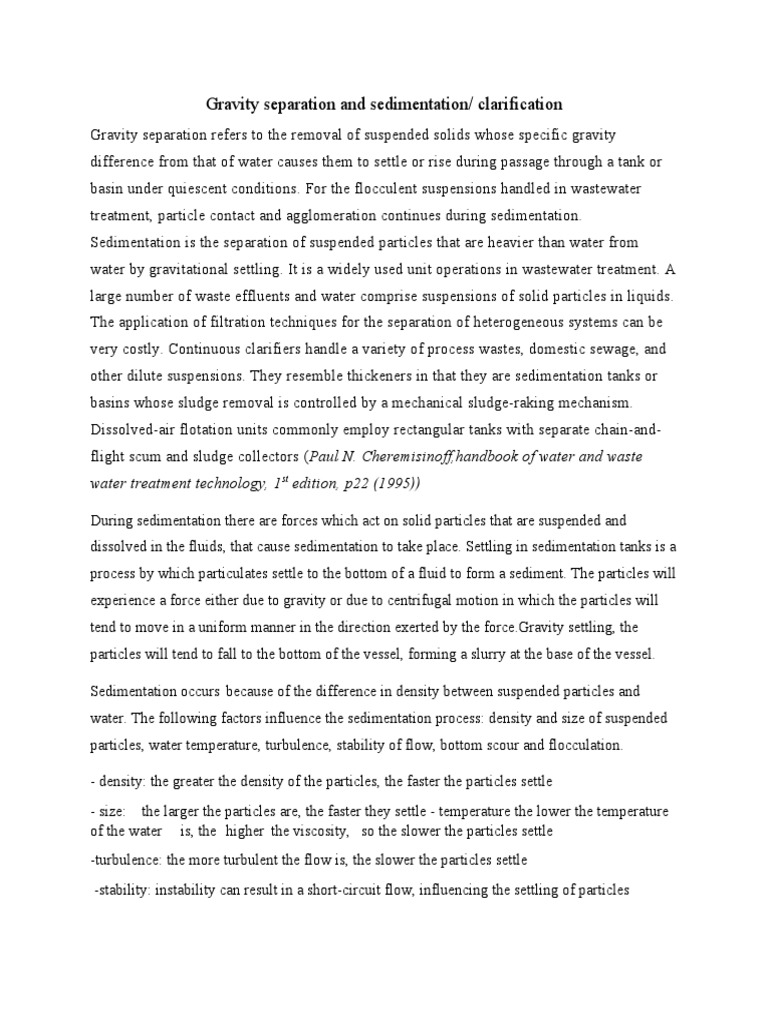 Gravity Separation and Sedimentation - Docx Fanto-1 | PDF | Mechanics ...