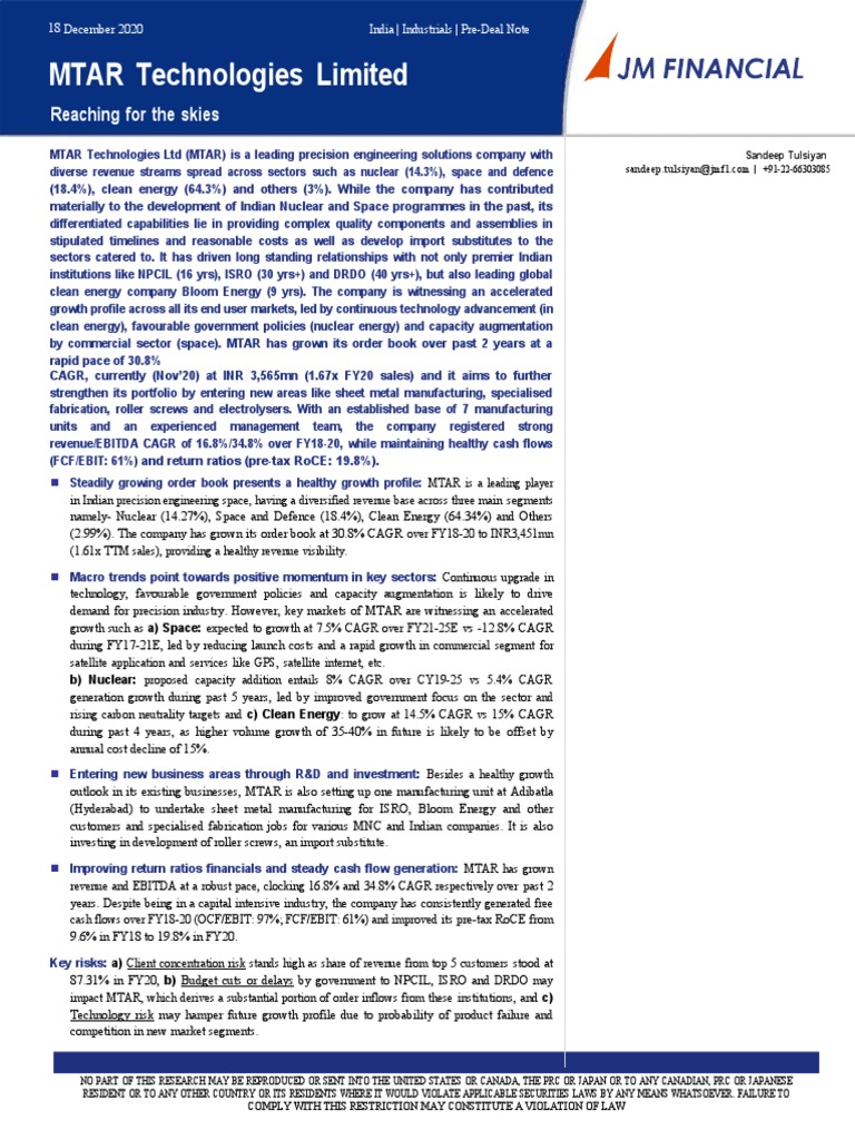 MTAR Technologies Limited: Reaching For The Skies | PDF | Nuclear Power ...
