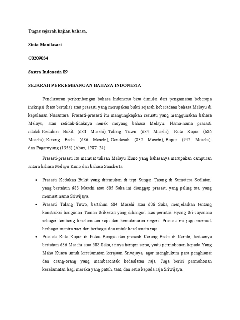 SEJARAH PERKEMBANGAN BAHASA INDONESIA