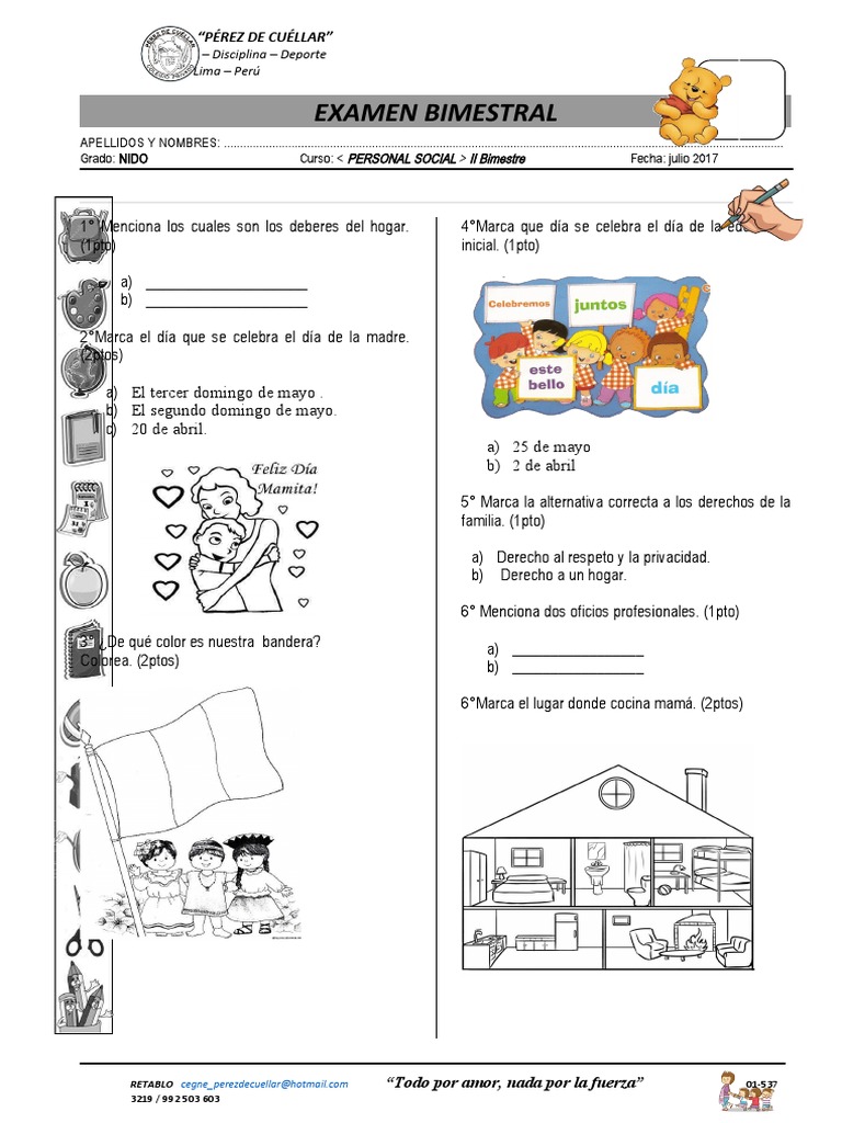 Examen de Personal Social Inicial 5 Años | PDF