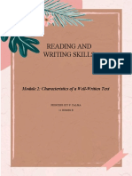 Reading and Writing Skills: Module 2: Characteristics of A Well-Written Text