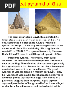 The Great Pyramid of Giza English Essay