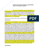 Artículo La Importancia e Impacto de La Lectura, Redacción y Pensamiento Crítico en La Educación Superior