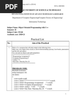 Practical List: Charotar University of Science & Technology