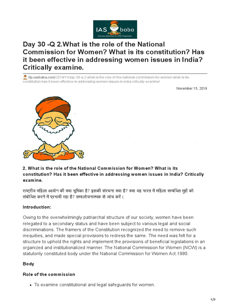 Role and Effectiveness of NCW in India | PDF | Government Of India ...
