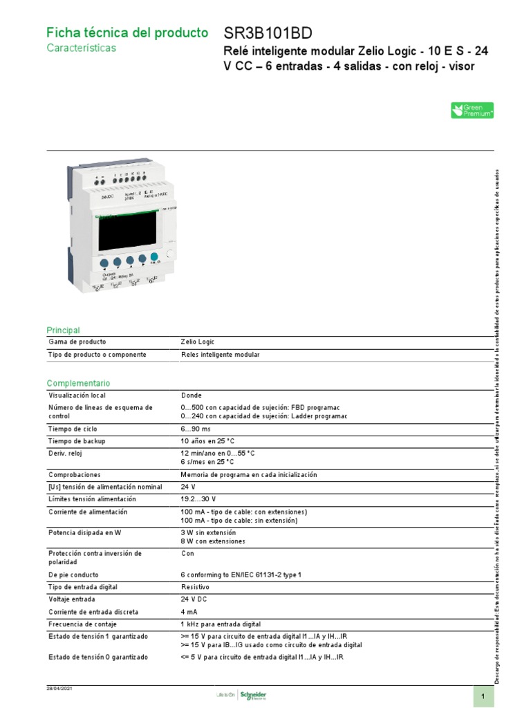 Zelio Logic - SR3B101BD | PDF | Relé | Electricidad