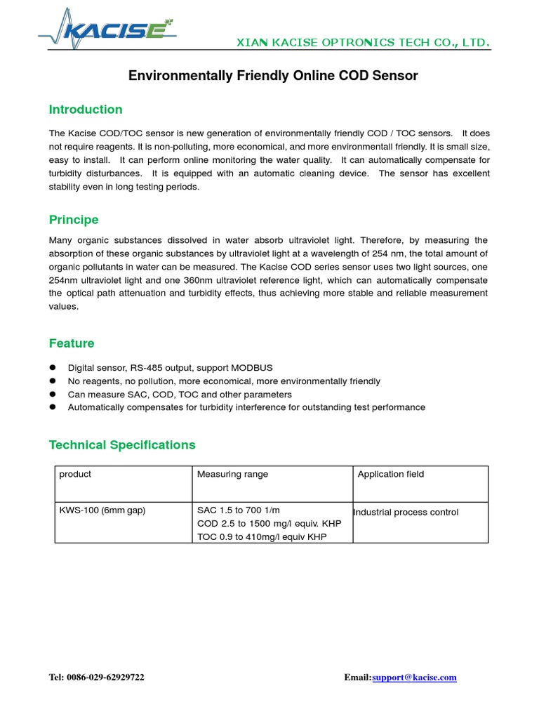 Online COD Sensor Datasheet | PDF