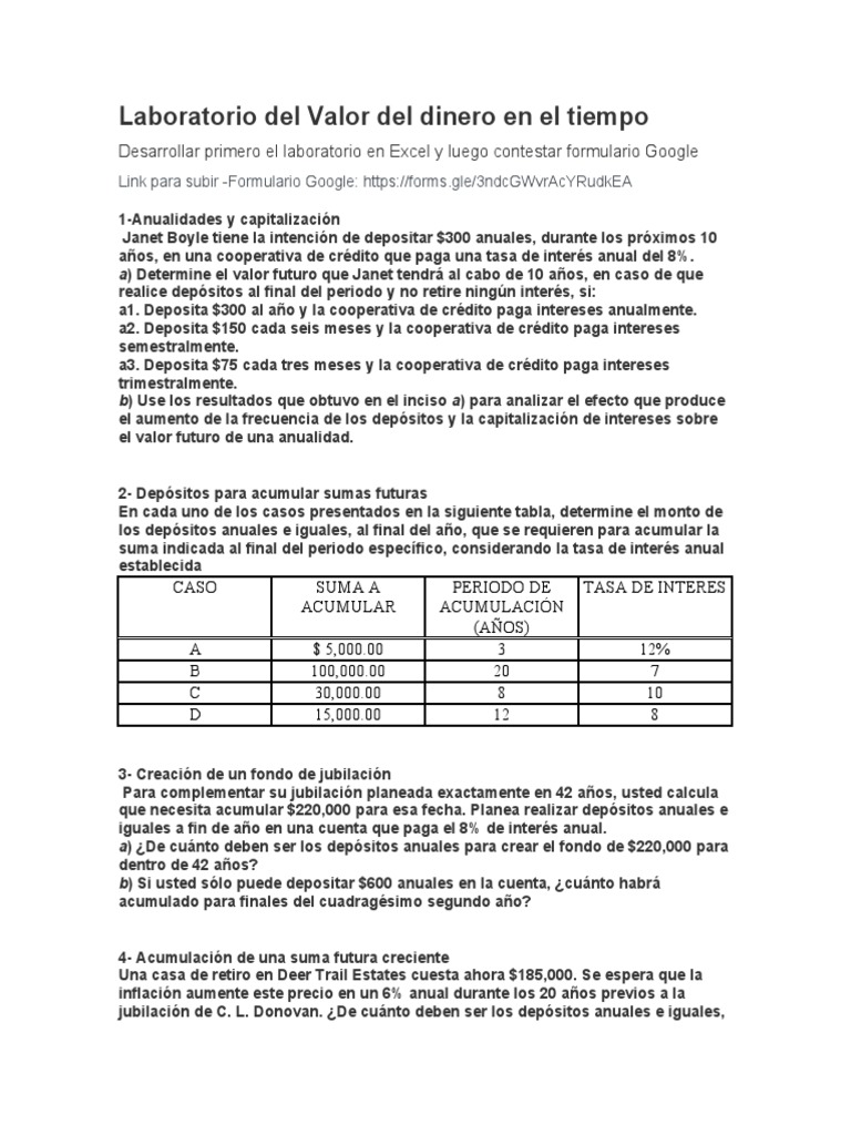 Laboratorio: Valor del dinero en el tiempo | PDF | Tasas de interés ...