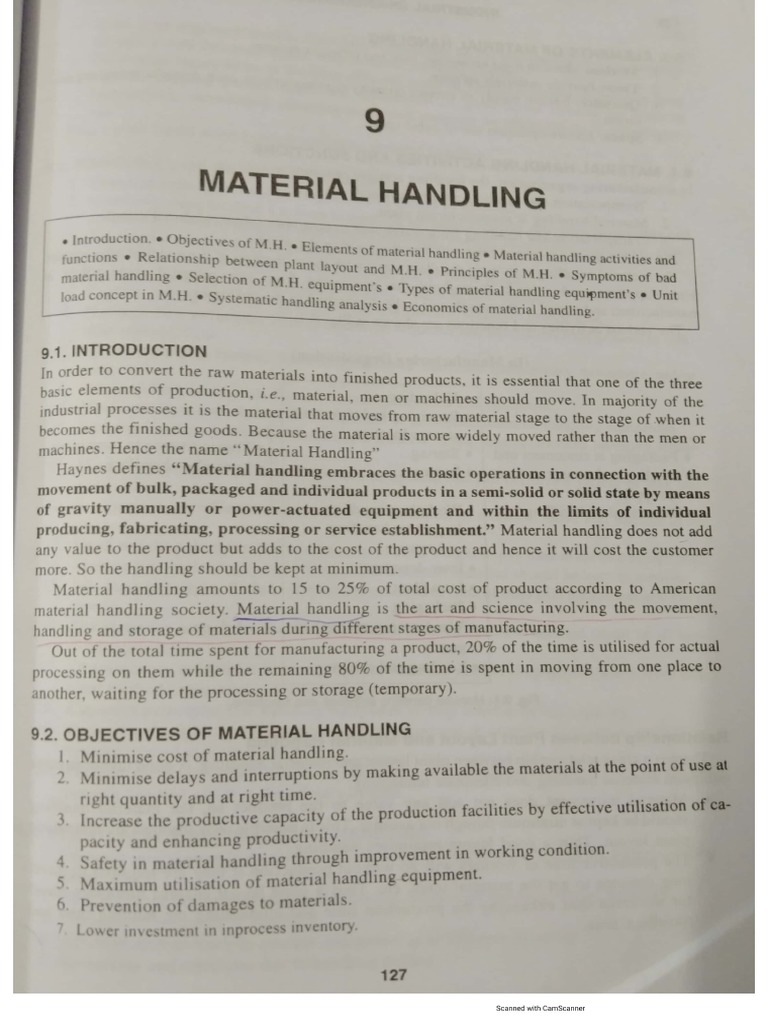 Material Handling Objectives PDF