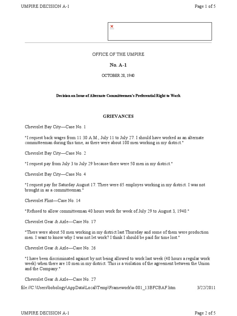 Uaw GM Umpire Decisions | PDF | Layoff | Employment