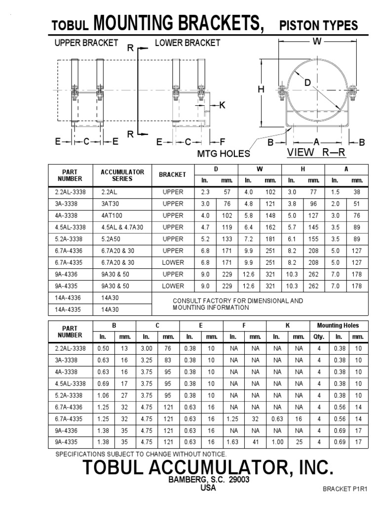 Mounting Brackets, Tobul Accumulator, Inc PDF
