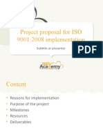 Project Proposal For ISO 9001:2008 Implementation: Subtitle or Presenter