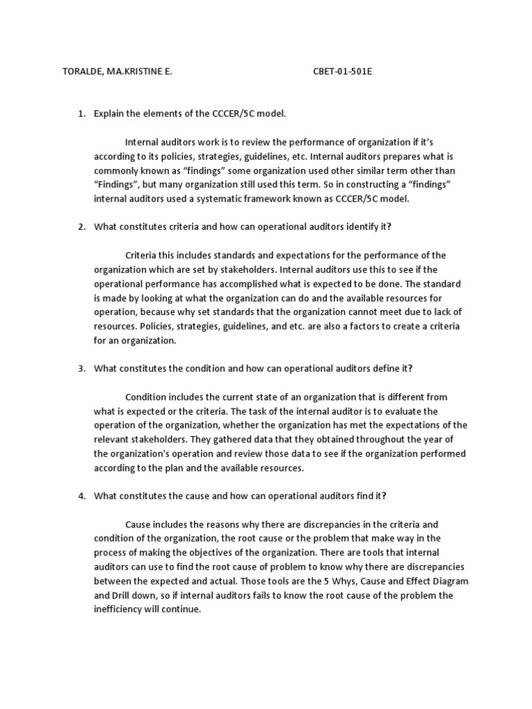 Understanding the CCCER/5C Model in Auditing | PDF | Internal Audit ...