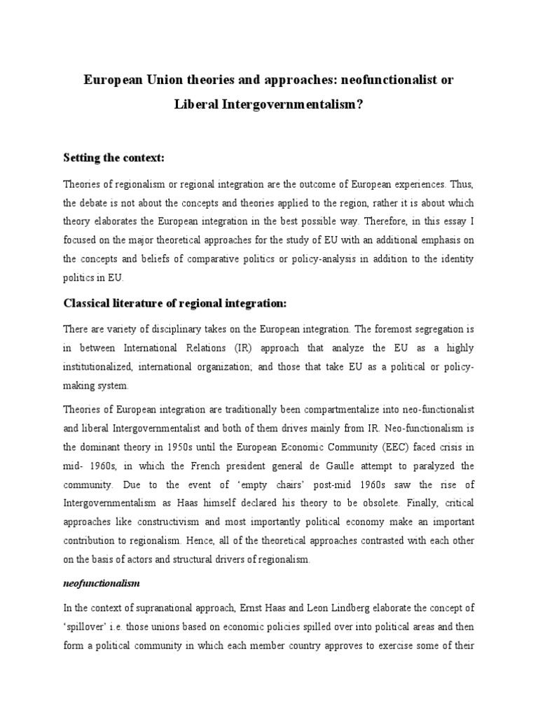 EU Integration Theories: Neofunctionalism vs. Intergovernmentalism ...