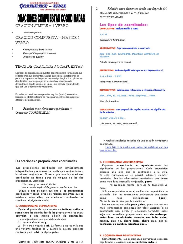 Oraciones Compuestas Coordinadas | PDF | Oración (Lingüística ...