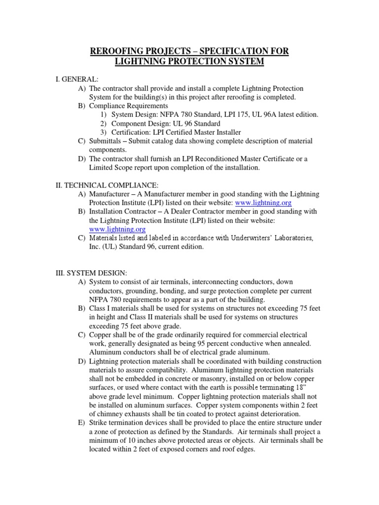 Lightning Protection System Specs | PDF | Electrical Conductor | Screw