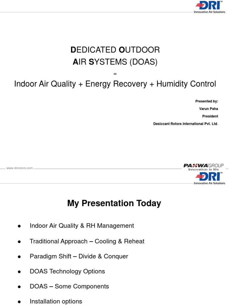 Dedicated Outdoor Air Systems (Doas) Indoor Air Quality + Energy