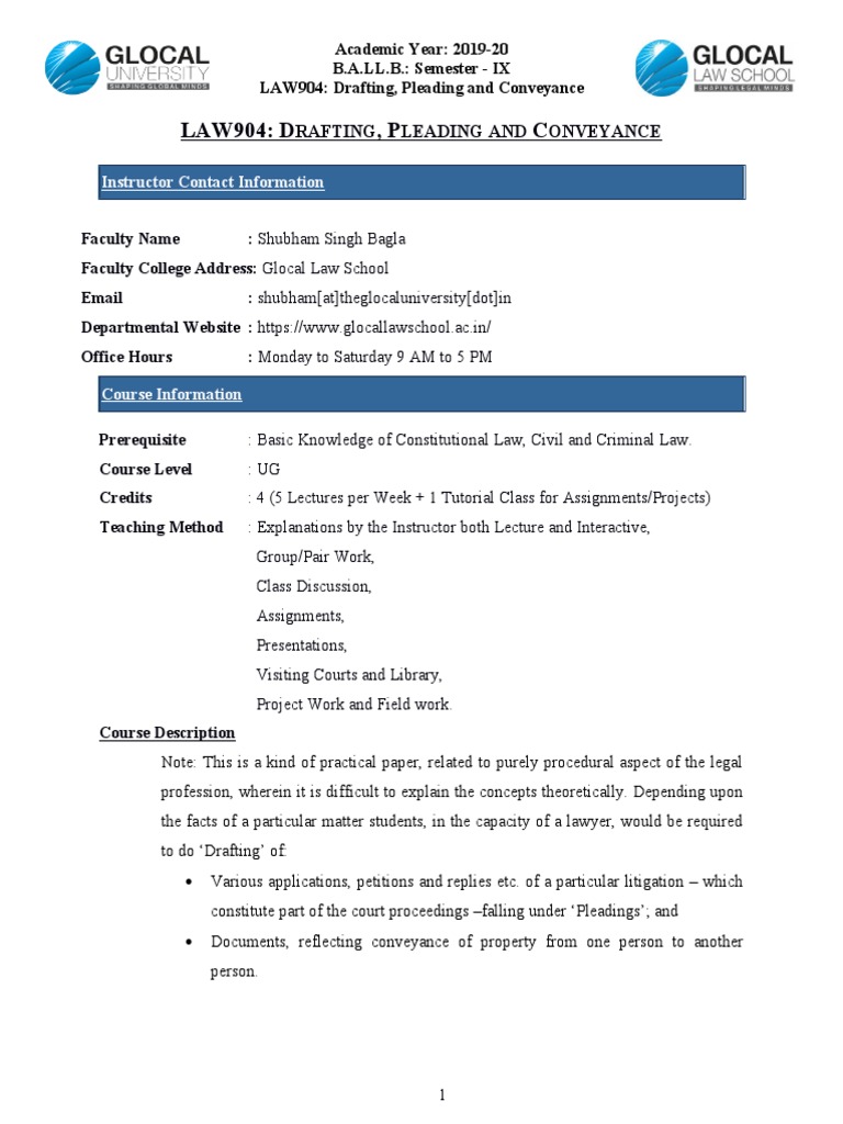 Drafting, Pleading, and Conveyance Course | PDF | Conveyancing | Lawsuit