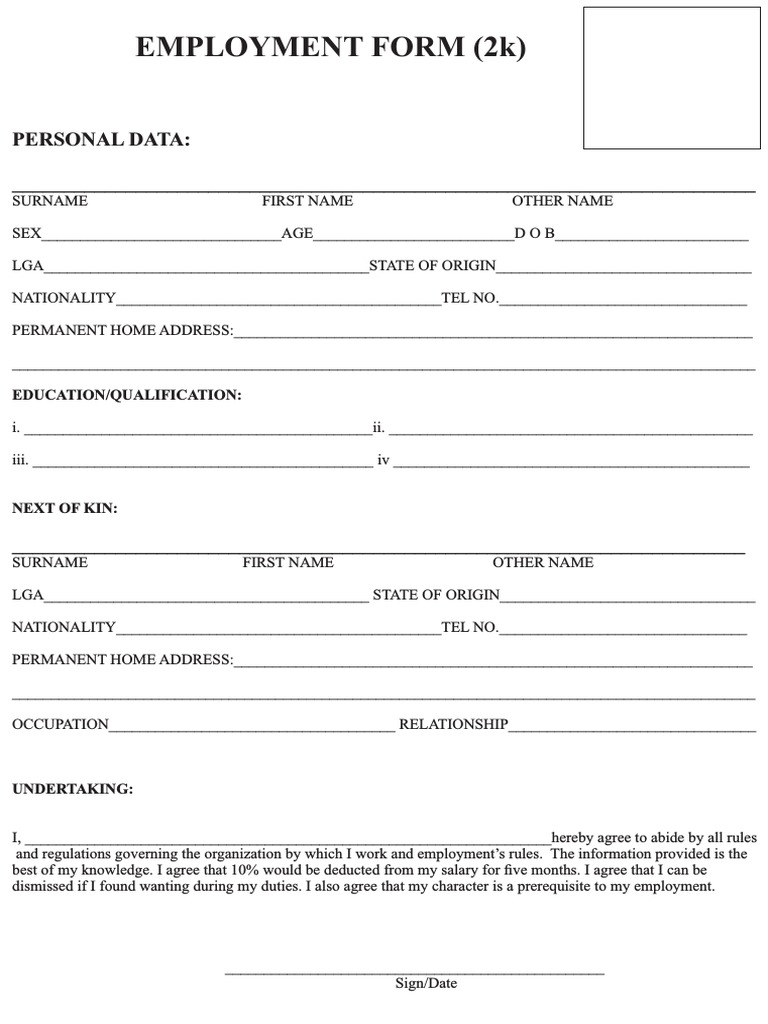 Employment Form Template for Applicants | PDF